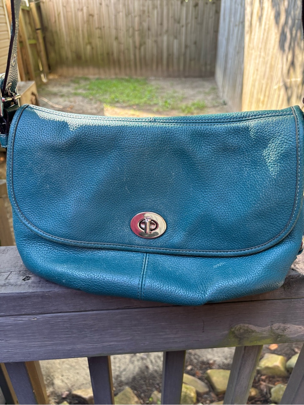 COACH Pebbled Leather Teal Hobo Purse With Adjustable Strap